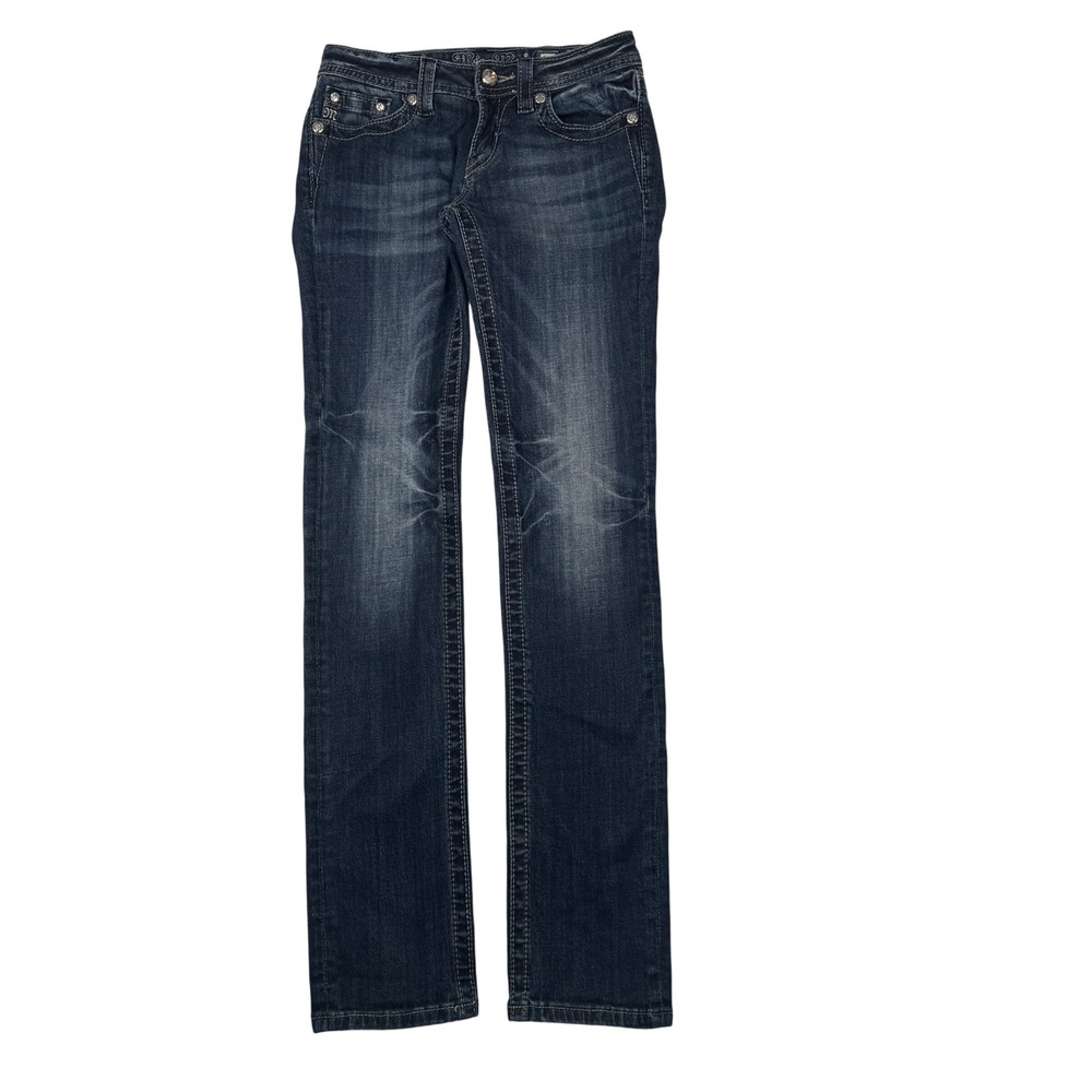 Miss Me Skinny Jeans 16 Dark Blue Fleur De Lis Rhinestone Y2K Girls